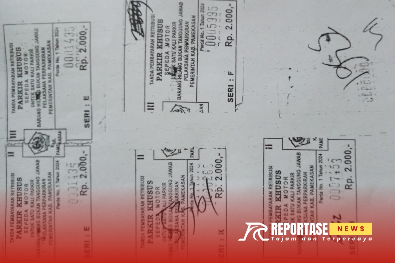 Bukti karcis yang digukanak oleh skandal oknum Dinas Perhubungan Pamekasan.
