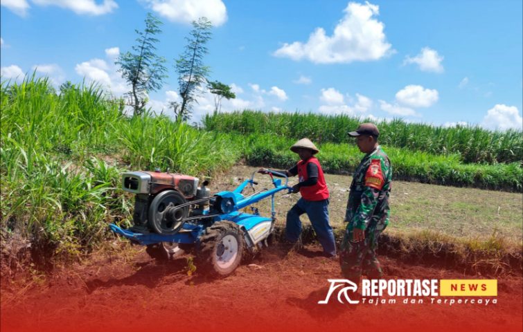 Mendampingi para petani dalam proses pembajakan lahan dengan hand traktor