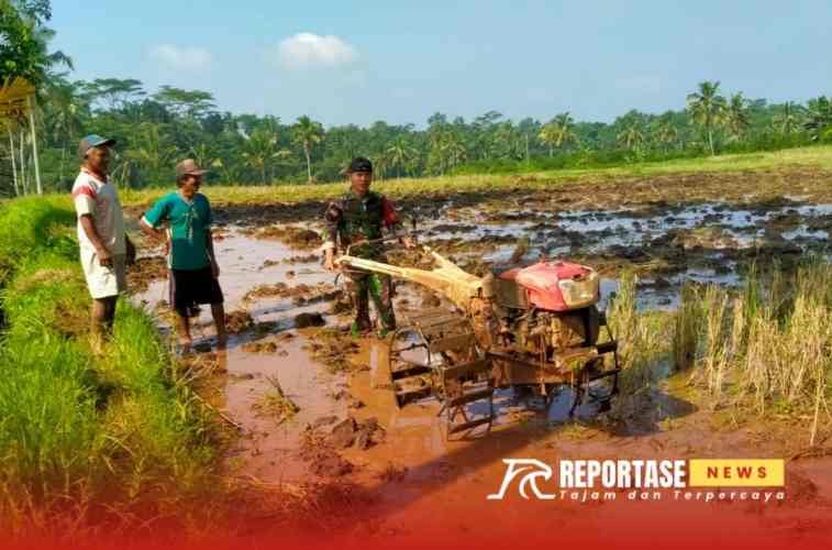Mendampingi pengolahan lahan sawah milik salah satu petani di Desa Banyuputih Lor